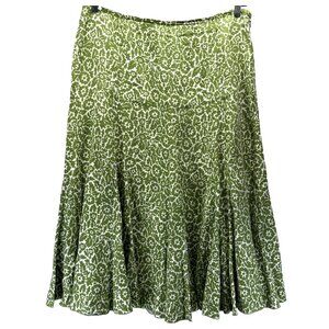 Liz Claiborne Women's Linen Skirt Size 16 XL Green White Paisley Y2K Full Bottom